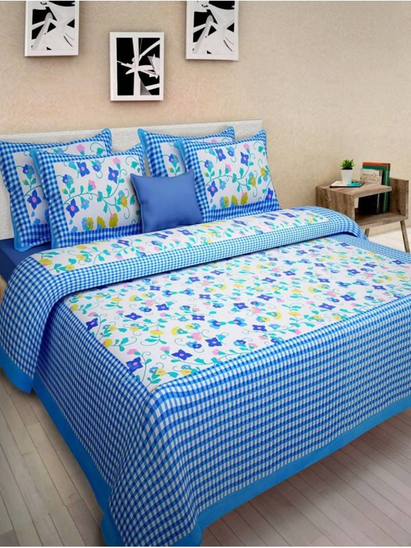 Verdical Blue Checkered Double Bed Sheet with 2 Pillow Cover Buy