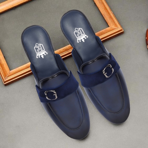 Mens blue mule slippers hot sale